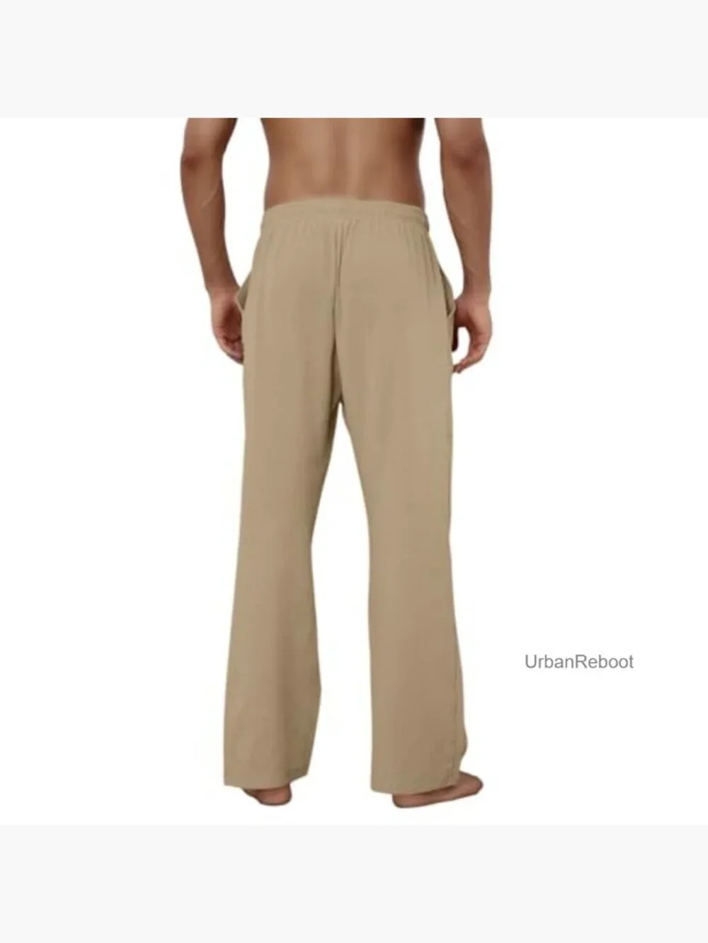 Men's Cotton Linen Casual Loose Fit Drawstring Waist Pants Summer Beach